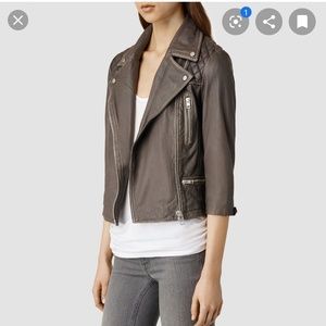 Allsaints leather jacket Sz 4, Gray, 3/4 sleeve